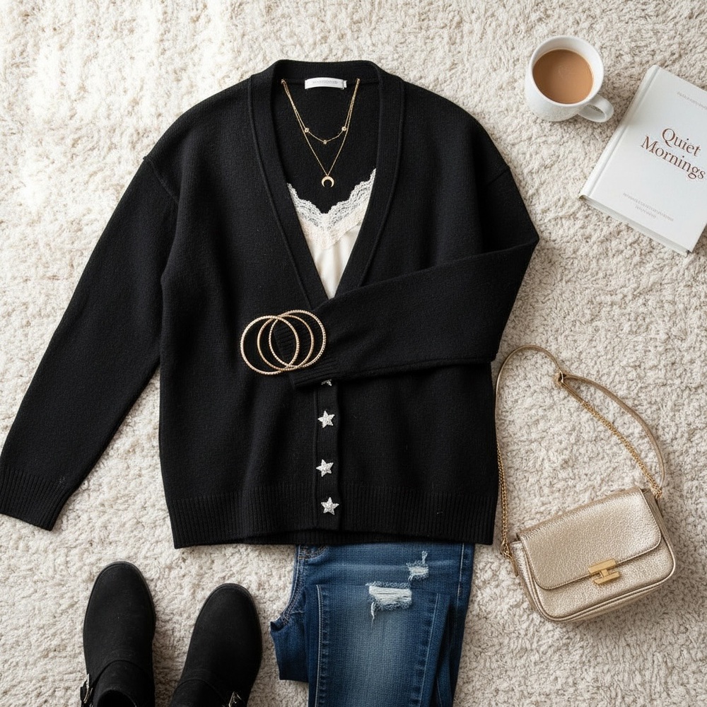 NWT Zadig & Voltaire Cashmere Mirka WS Bijoux Cardigan Size M Black $548 Retail